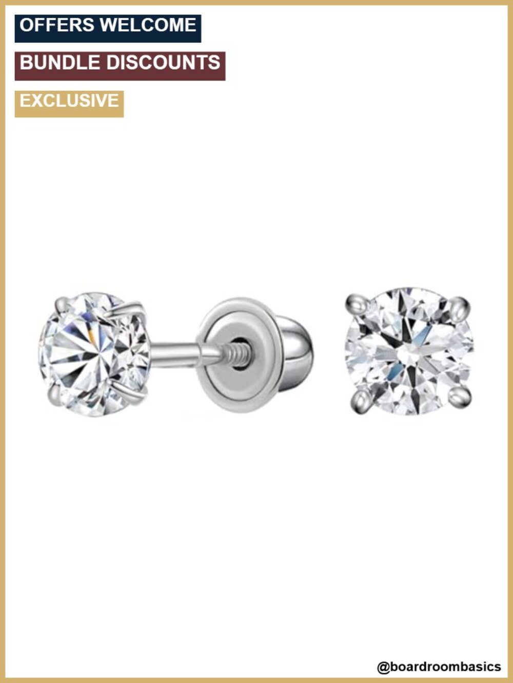 14K Gold Cubic Zirconia Stud Earrings Screw Back Dainty Everyday Jewelry